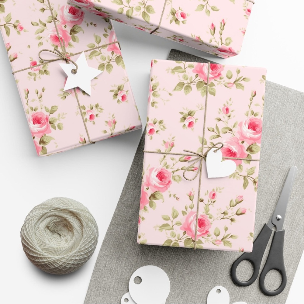 Pink Rose Gift Wrap Paper
